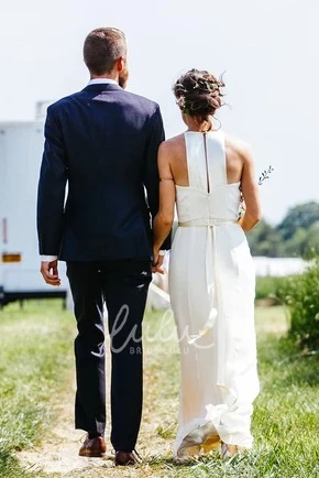 Halter Sleeveless Chiffon Bridal Gown with Sash