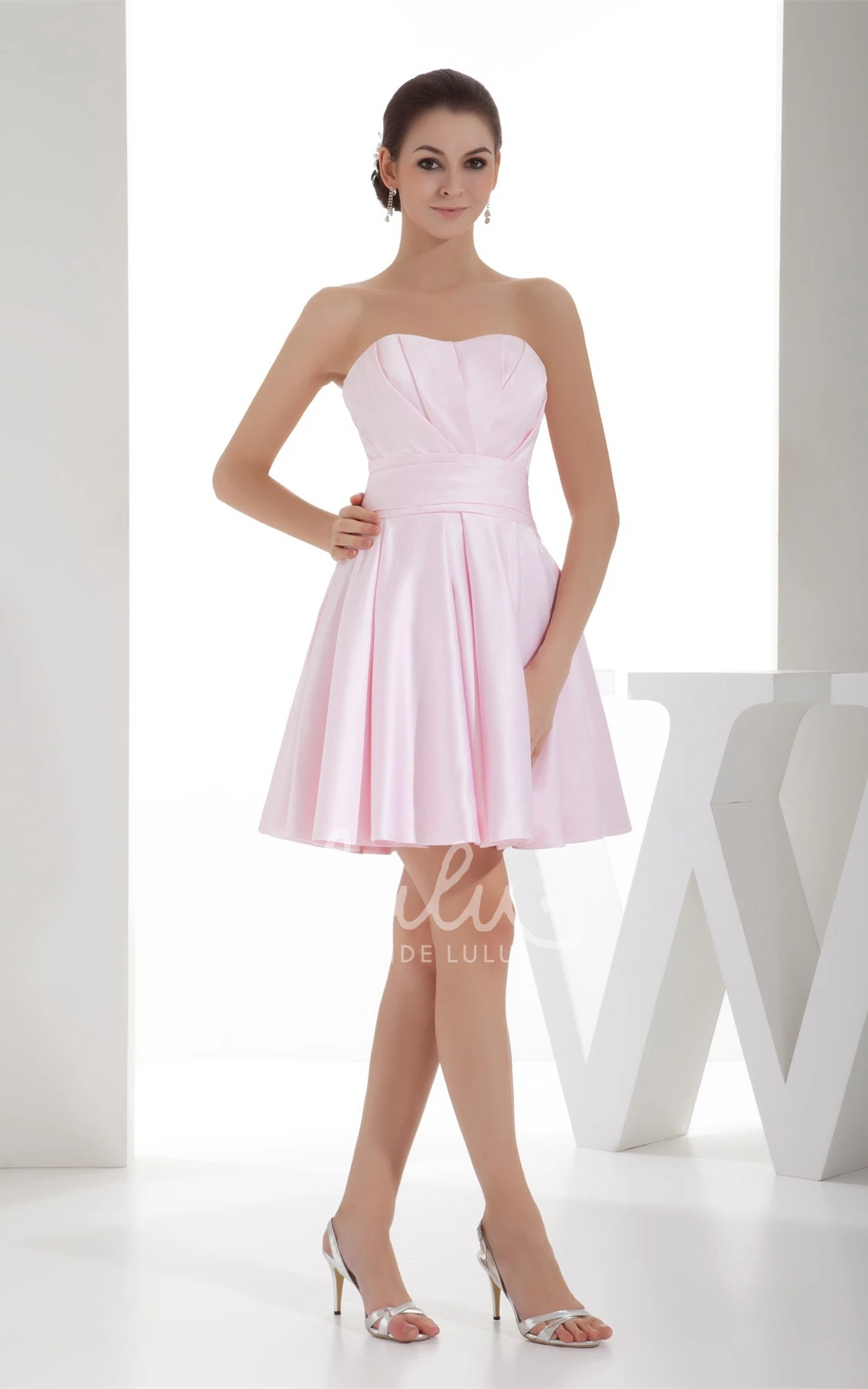 Satin Bridesmaid Dress with Pleats Strapless Sleeveless Short Mini Blushing