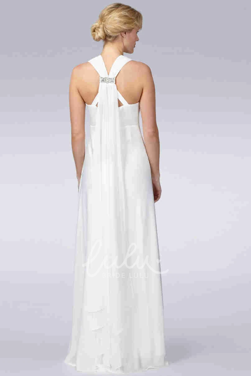 Pleated V-Neck Sheath Chiffon Wedding Dress with Broach Simple Bridal Gown