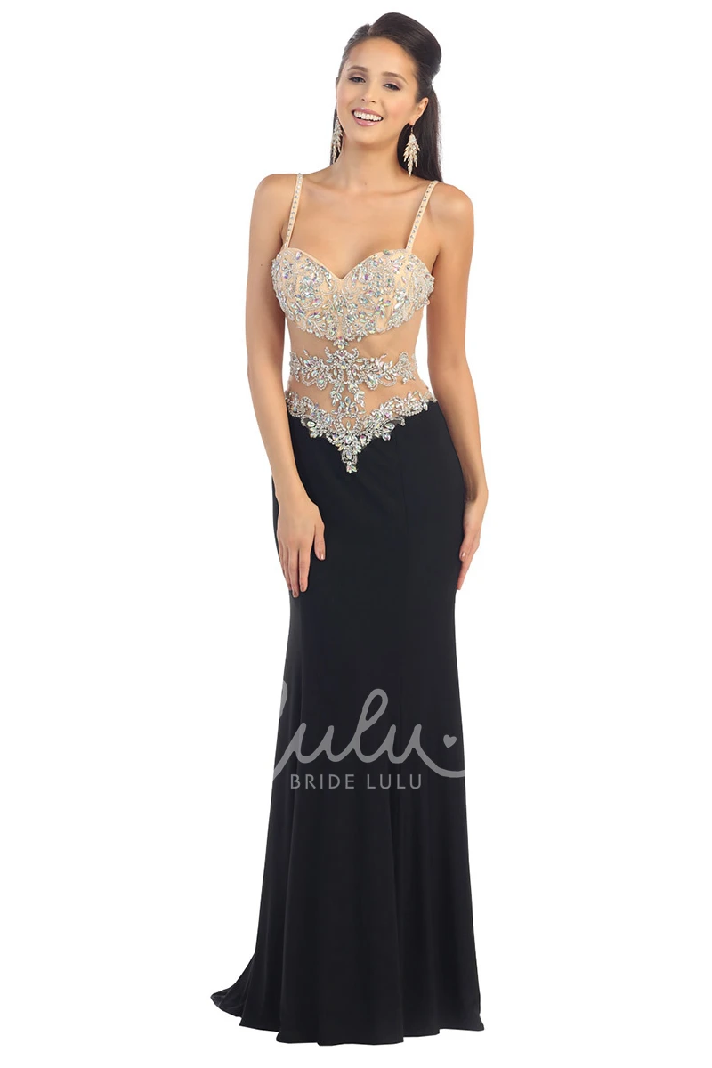 Sheath Illusion Maxi Dress with Beading Formal Dress