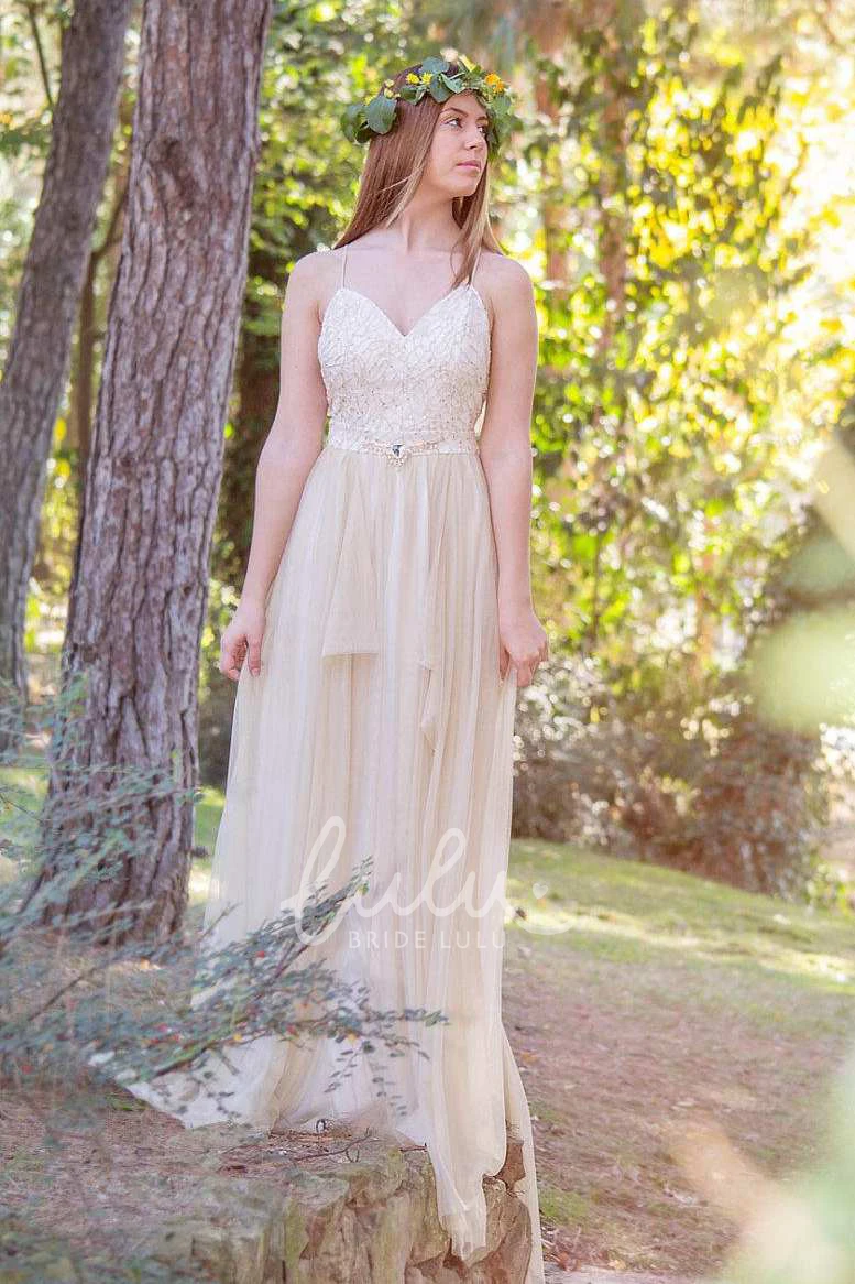 Tulle Floor-Length Dress with Beaded Top Spaghetti Pleated Women