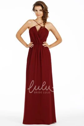 Chiffon Bridesmaid Dress with Low-V Back Ruched Spaghetti