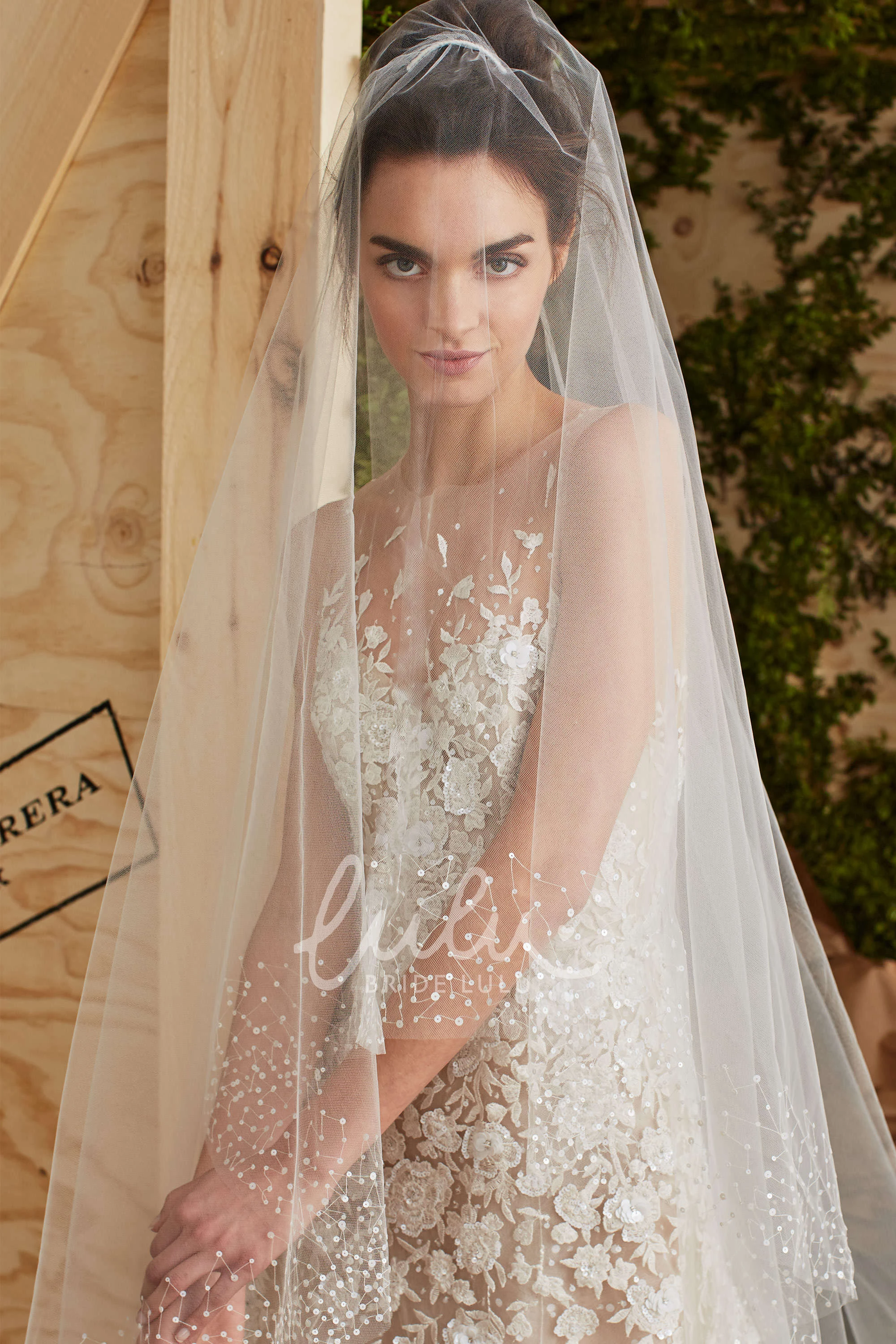 Illusion High Neck Tulle Wedding Dress Sheath Style with Appliques and Sleeves