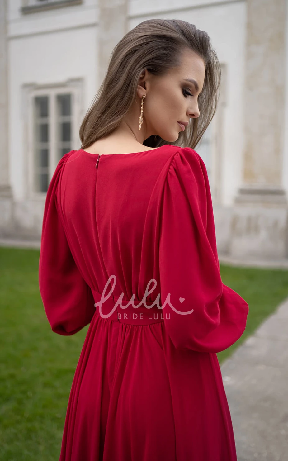 Romantic V-neck Chiffon Prom Dress A-Line Flowy