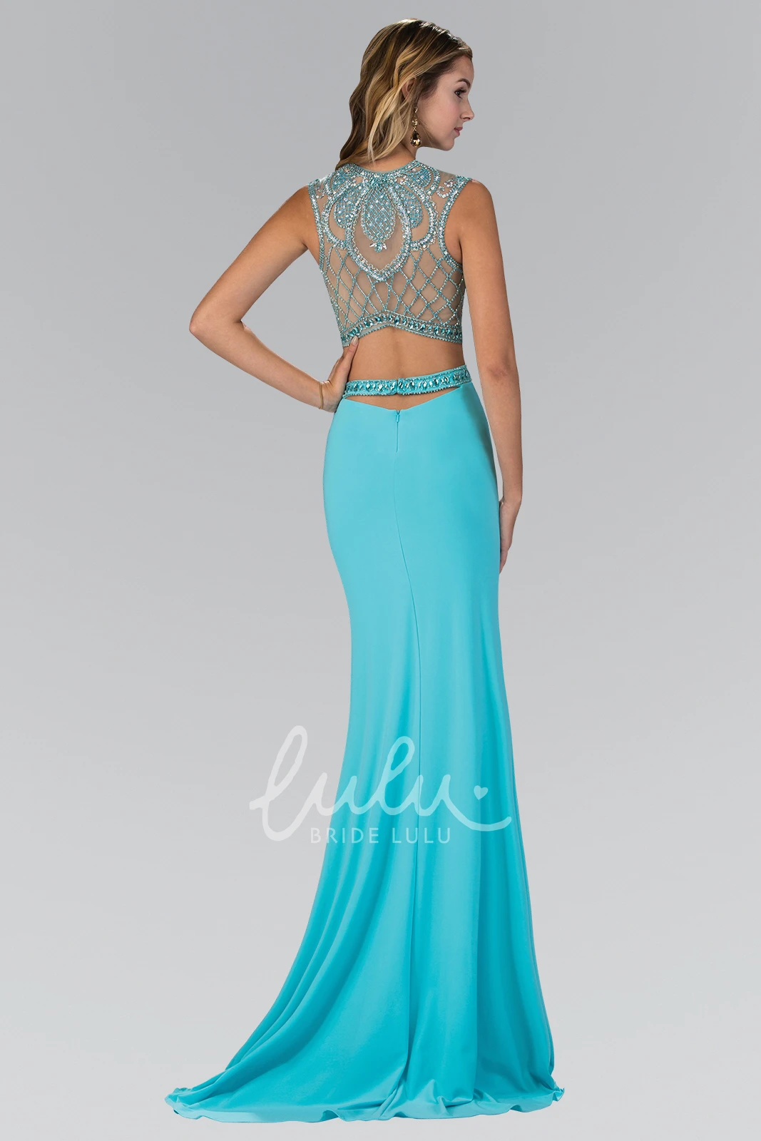 Beaded Jersey Sheath Formal Dress with Split Front