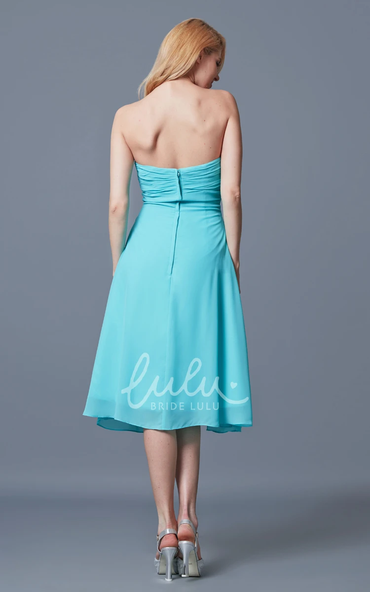 Tea-length Chiffon Dress with Ruched Sweetheart Neckline Elegant Prom Dress