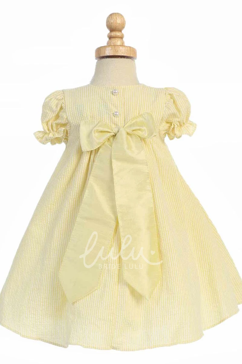 Tiered Cap-Sleeve Flower Girl Dress with Split Tea-Length Bridesmaid Dress