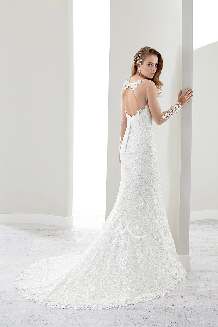 Sheath Mermaid Lace Wedding Dress with Brush-Train and Keyhole Back in Strapless Design