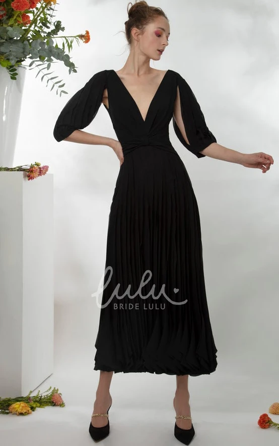 Casual Chiffon A-Line Half Sleeve Cocktail Dress With Ruching Classy Party Dress