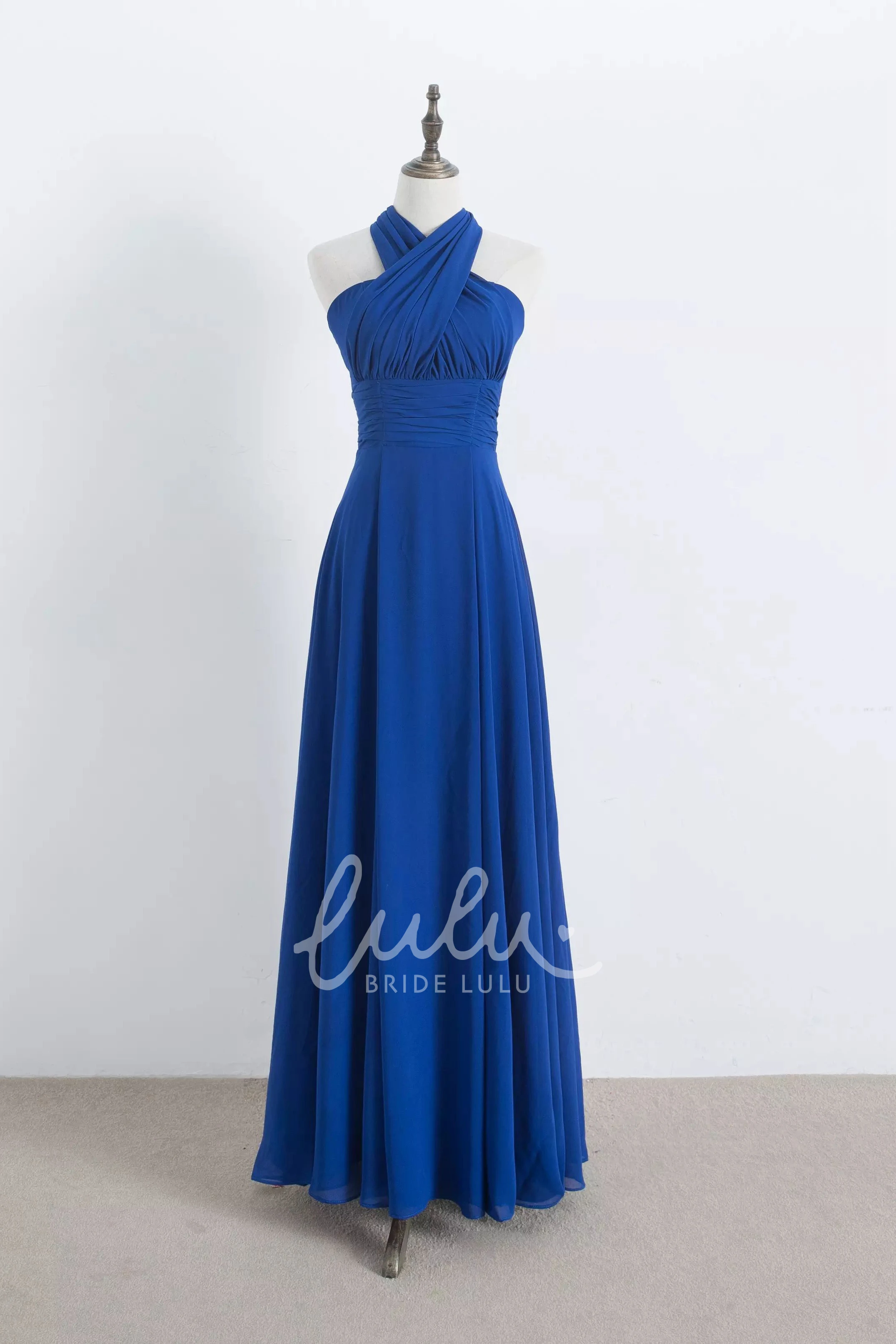 Halter Chiffon Bridesmaid Dress A-line Floor-length Pleated