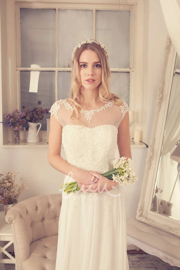 Illusion Cap-Sleeve Sheath Chiffon Wedding Dress Elegant Design