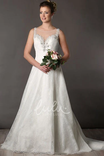 Lace A-Line Wedding Dress with Jewel Neckline and Pearl Detail