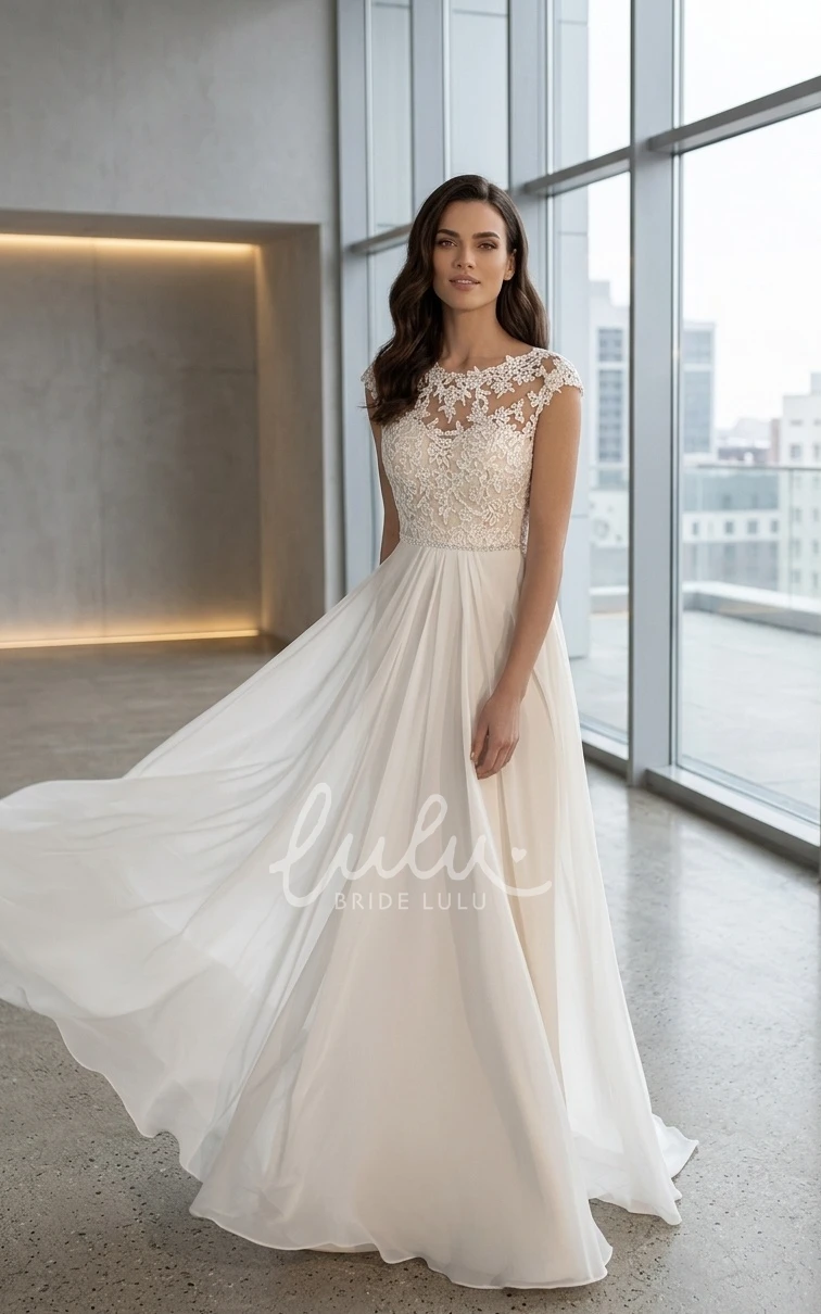 Floral A-Line Boho Lace Applique Spring Wedding Dress Romantic Elegant V-Back Beach Bridal Gown