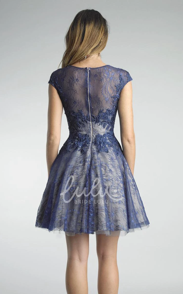 Lace Illusion High Neck Mini A-Line Formal Dress