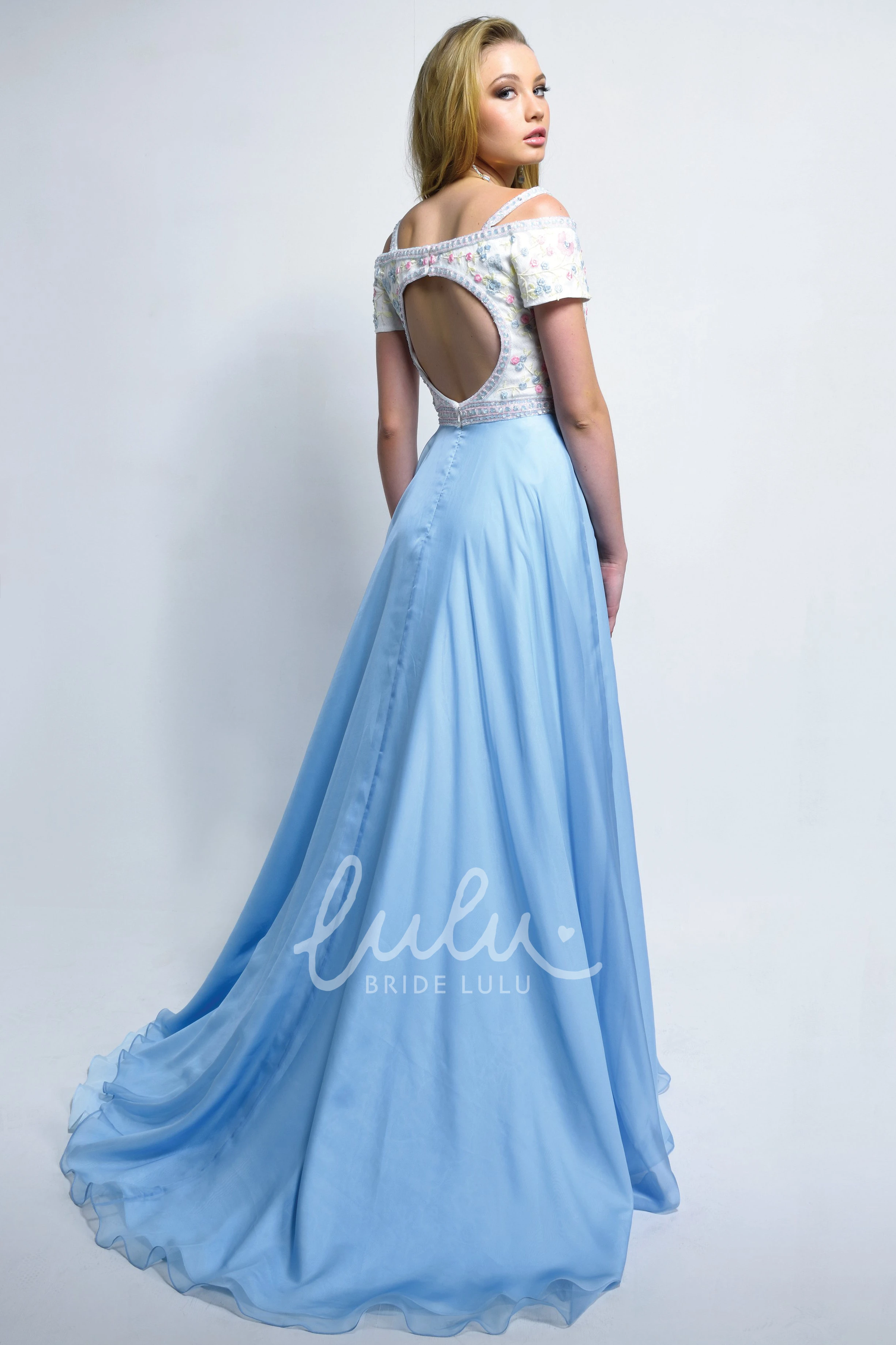 Floor-Length A-Line Dress with Keyhole Beading and Embroidery