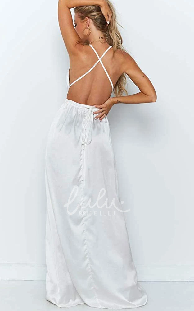 Romantic Satin V-neck A-line Guest Dress with Ruffles and Split Front Formal Dress