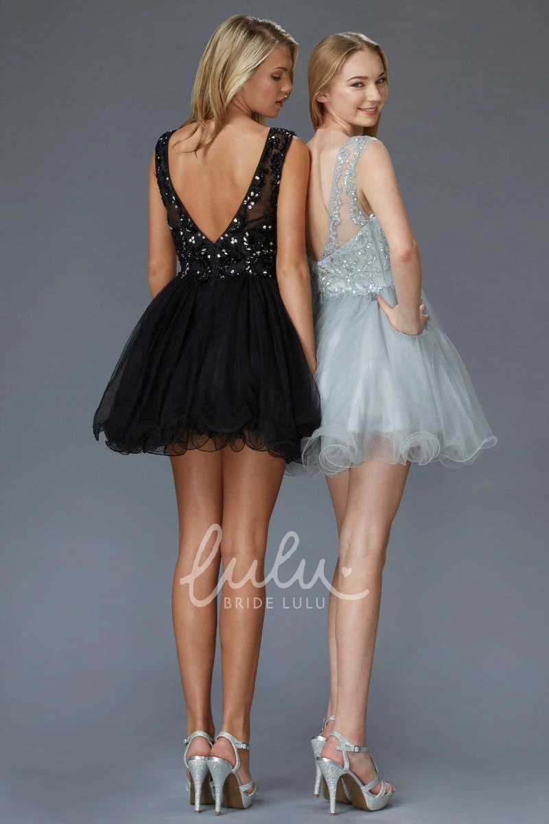 Bateau Sleeveless A-Line Tulle Prom Dress with Sequins and Beading