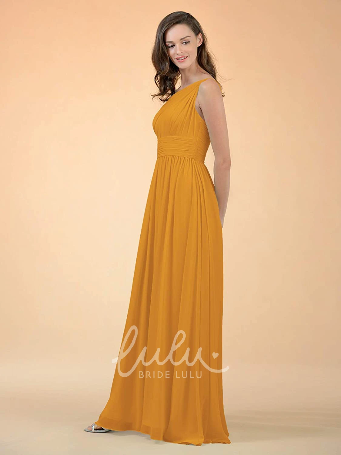 One-shoulder Sleeveless Chiffon A-line Bridesmaid Dress with Ruching Elegant