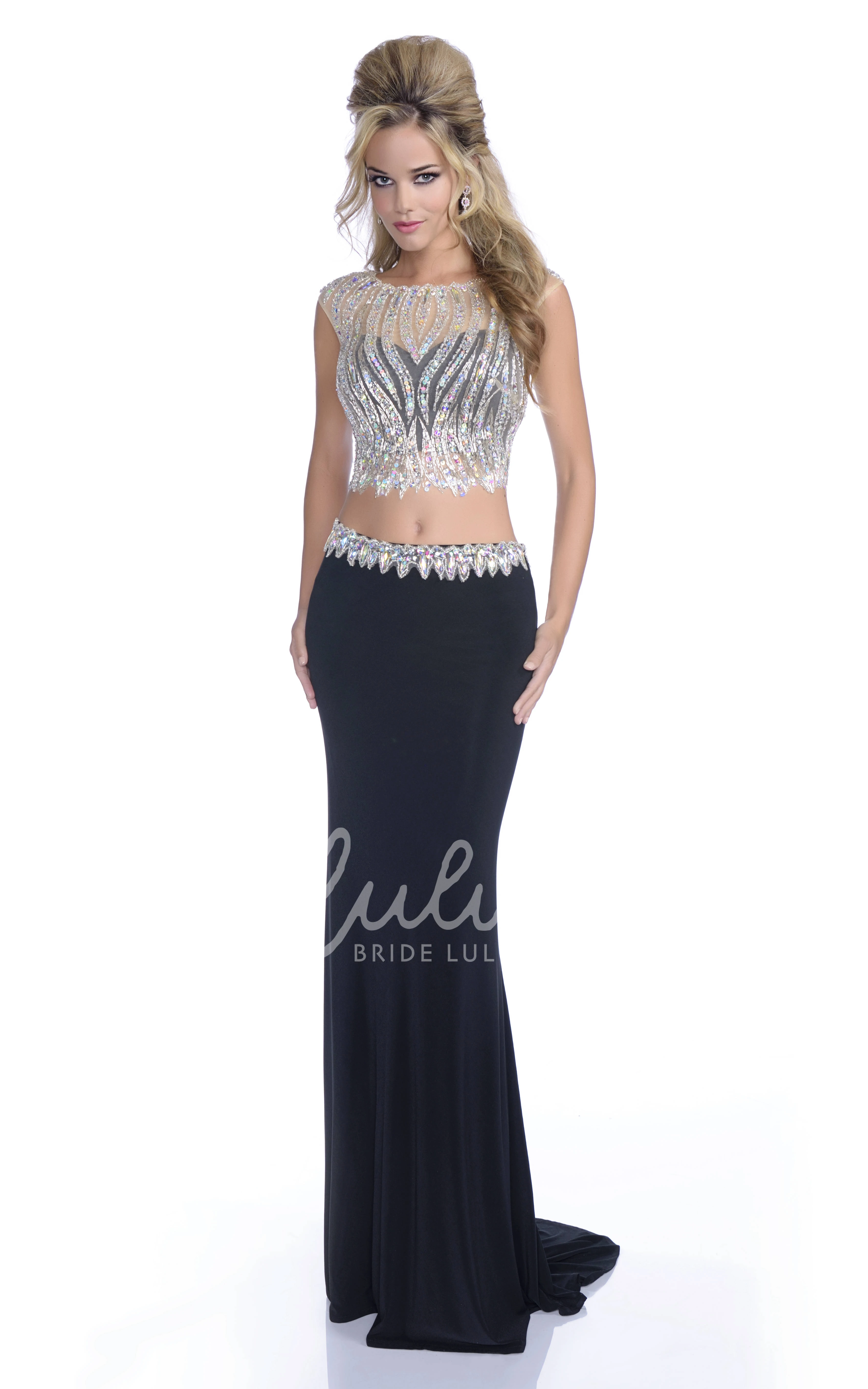 Scalloped-Edge Sheath Prom Dress Shining Bodice Crop Top