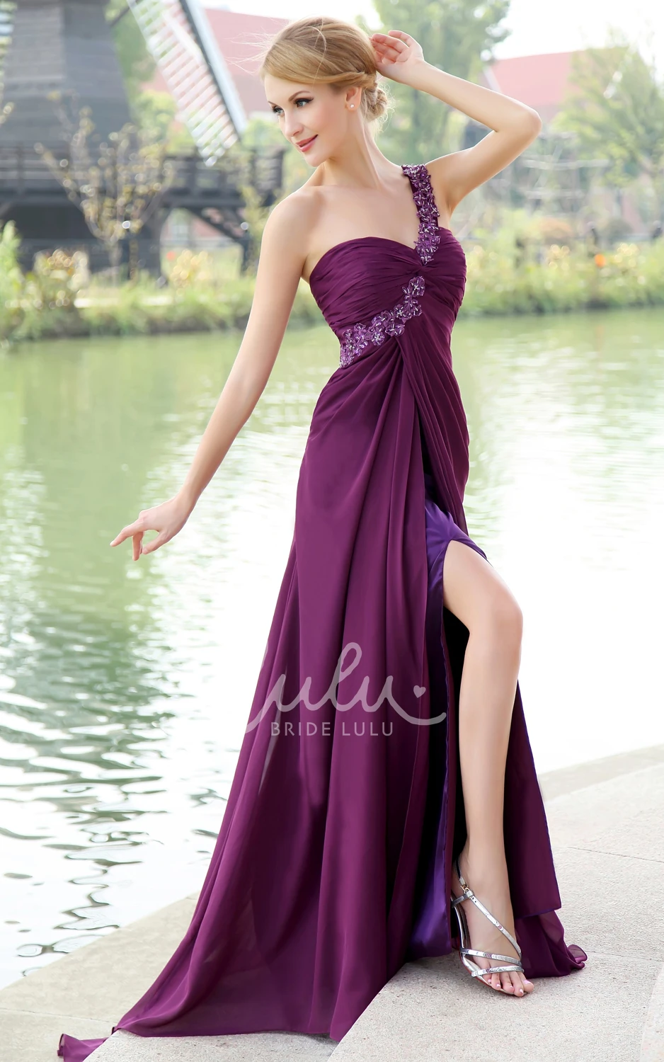 Floral One Shoulder Chiffon Maxi Formal Dress Ethereal Backless Dress