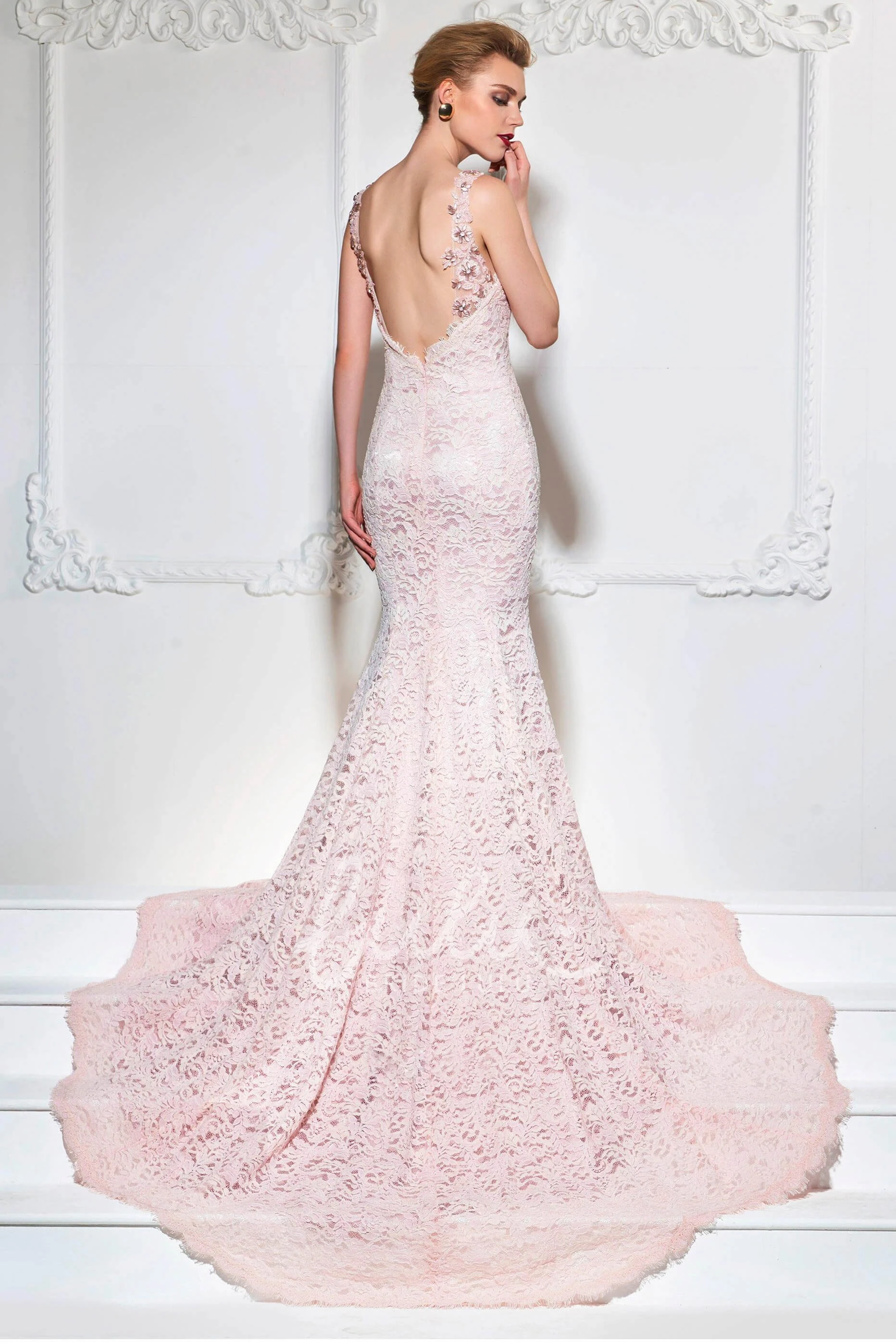 Lace Mermaid Open Back Formal Dress with Floral Appliques