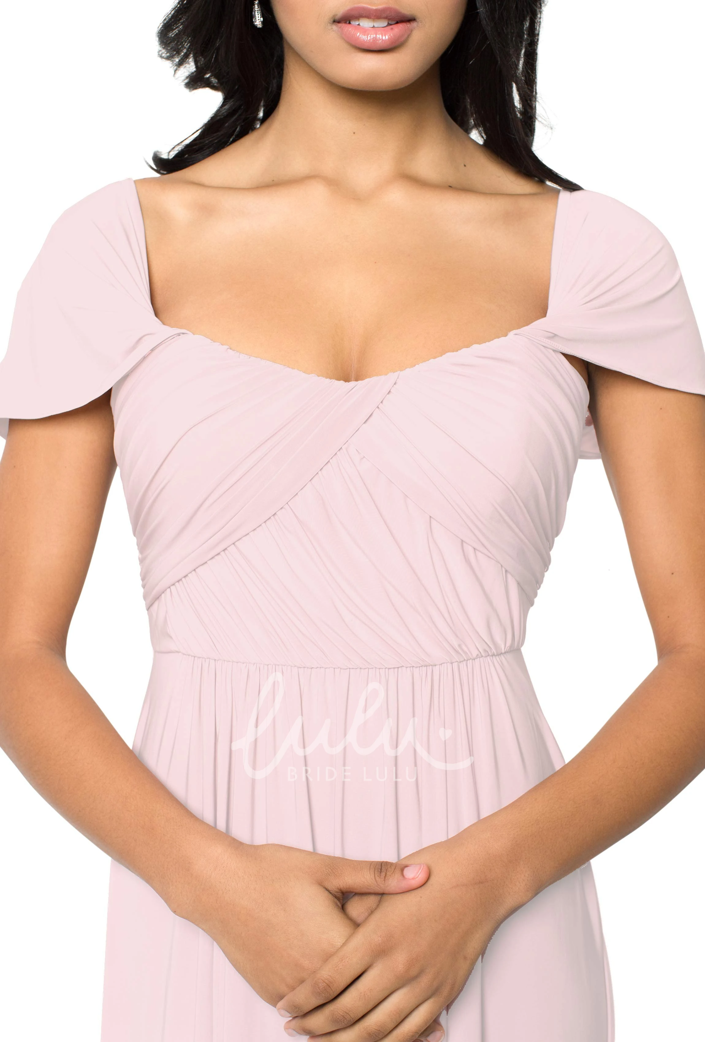 Cap Sleeve V-Neck Ruched Chiffon Convertible Bridesmaid Dress in Muti-Color