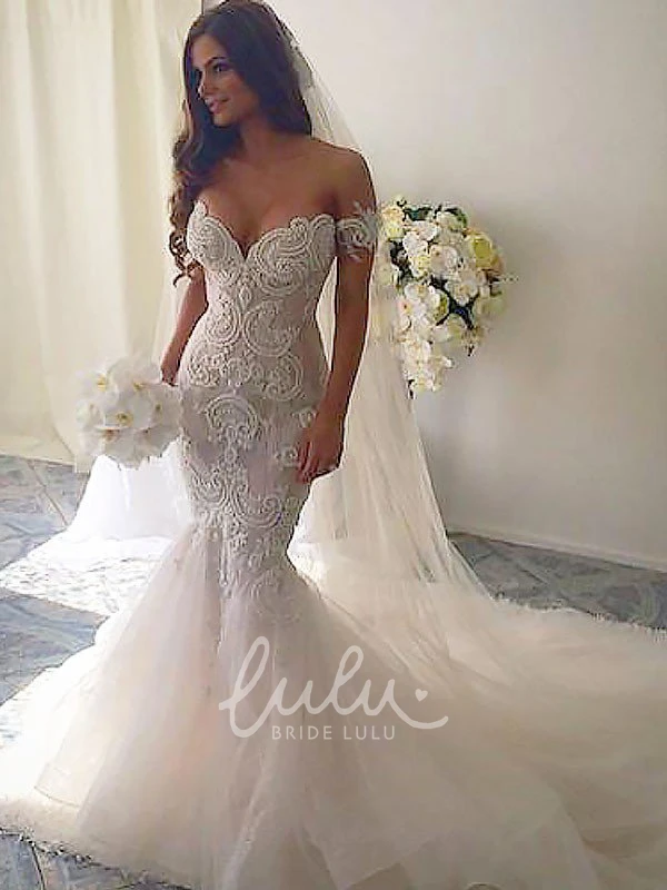 Lace Mermaid Wedding Dress with V-neck and Deep-V Back