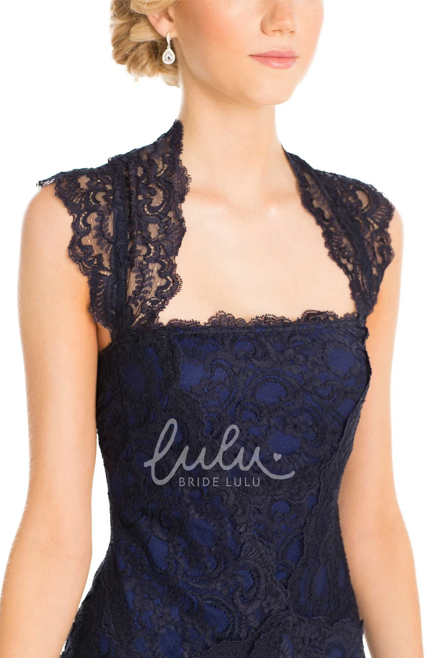 Lace Cap Sleeve Multi-Color Bridesmaid Dress with Keyhole Mini Queen Anne Style