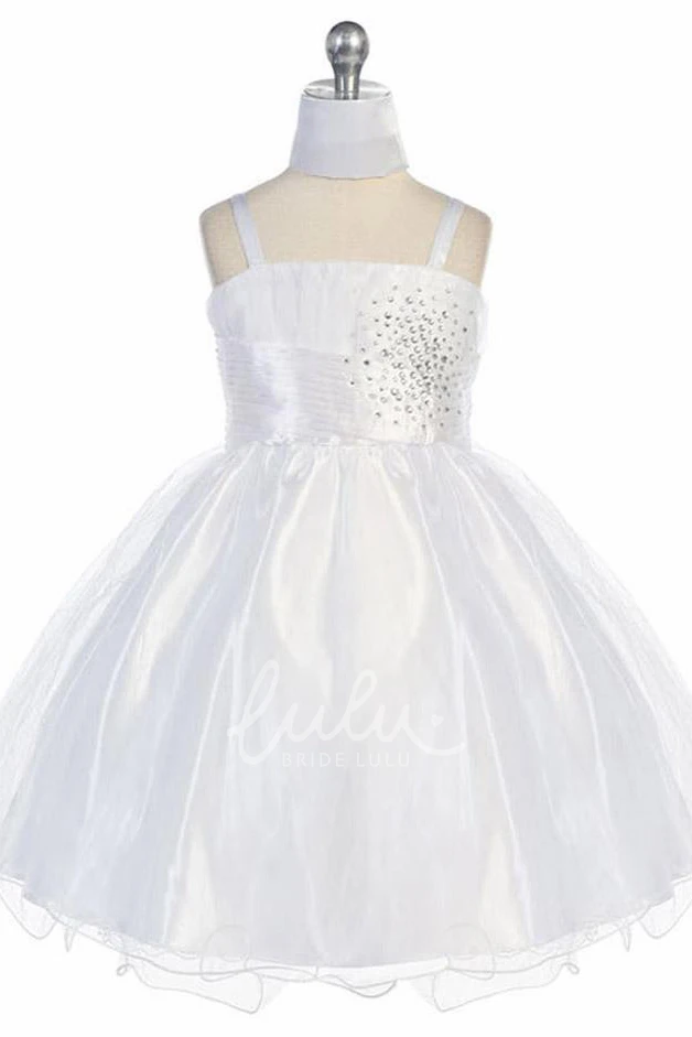 Mini Pleated Tulle Flower Girl Dress Spaghetti With Cape