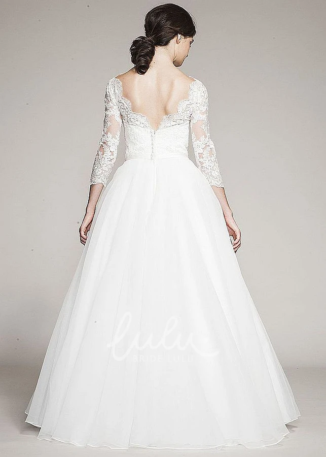 Organza Wedding Dress with Long Sleeves Ball Gown Bateau-Neck Style