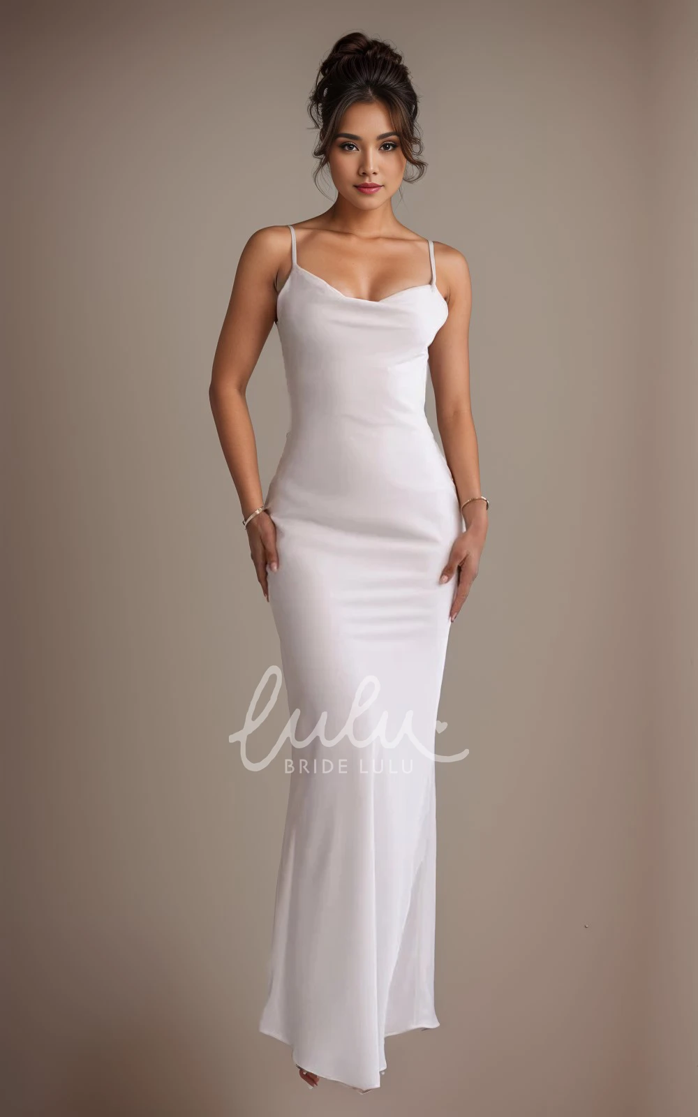 Modern Mermaid Cowl Neckline Simple Wedding Dress Spaghetti Flower Backless Gown