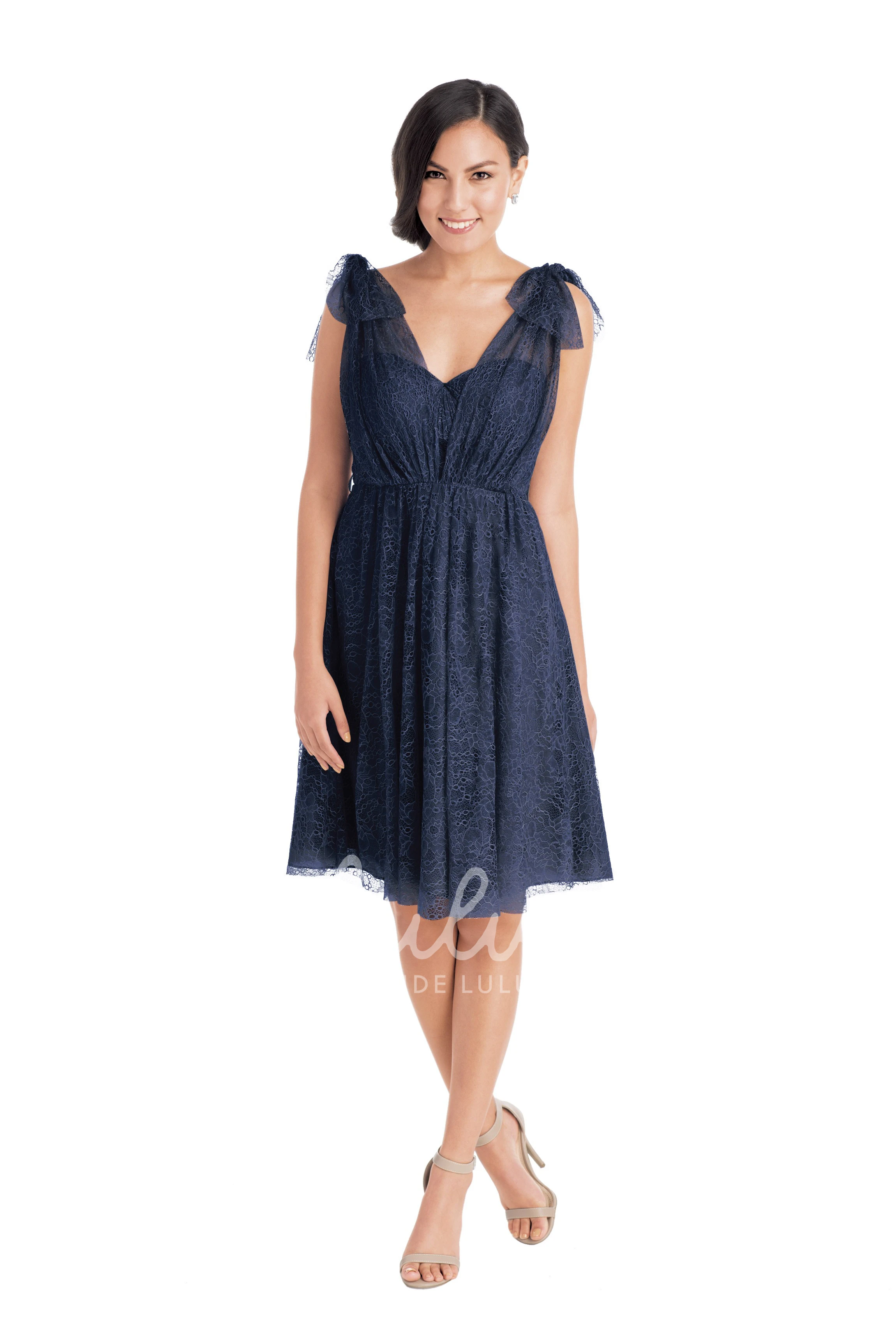 Ribboned Lace Cap Sleeve Sweetheart Short Bridesmaid Dress in Multiple Colors