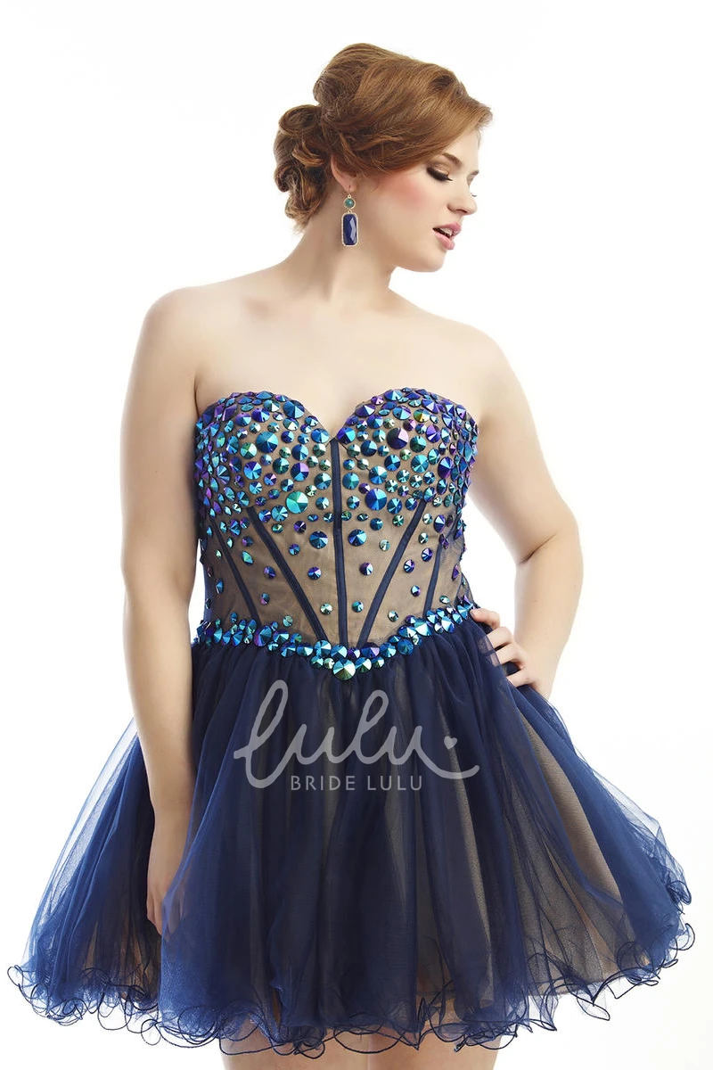 Ruffled Tulle A-line Crystal Detailing Prom Dress