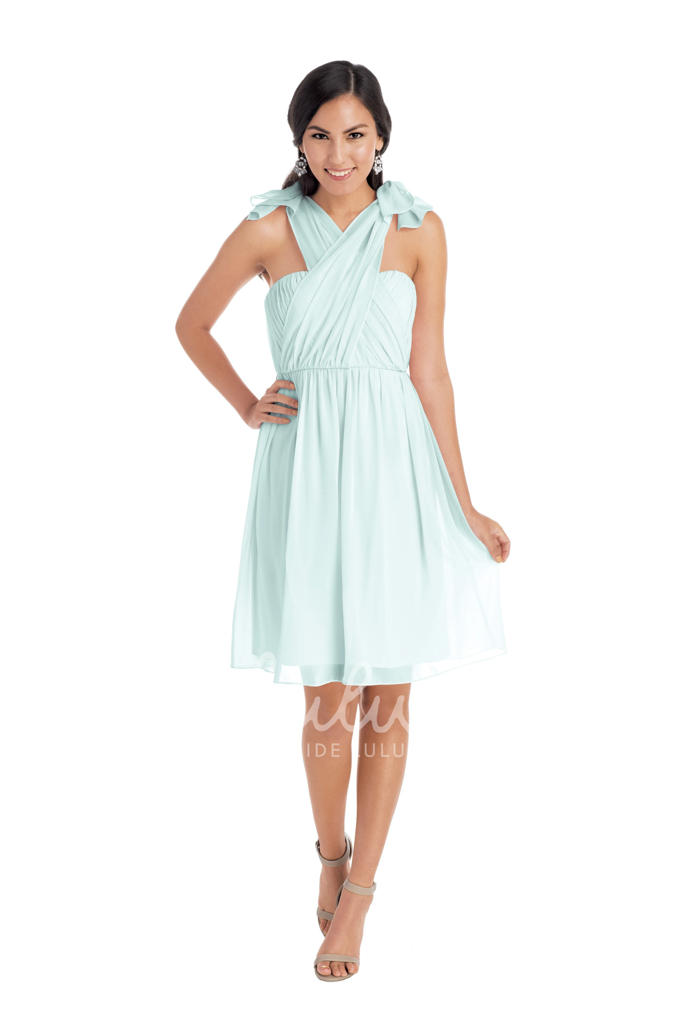 Knee-Length Sweetheart Sleeveless Chiffon Convertible Bridesmaid Dress Criss-Cross Muti-Color