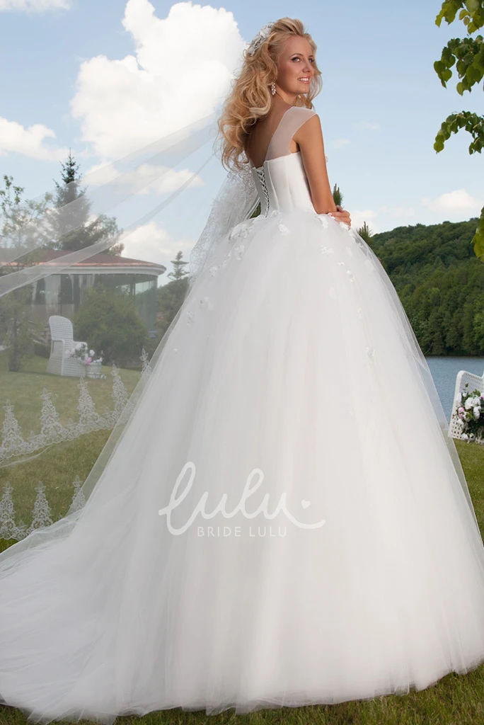 Floral Tulle Wedding Dress with Beading and Corset Back Long Elegant Beaded Corset Floral Tulle Wedding Dress