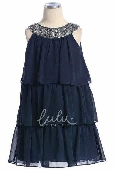 Sequin Chiffon Flower Girl Dress Ankle Length