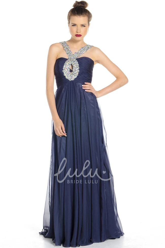 Maxi Chiffon Prom Dress with Beaded Straps and Pleats