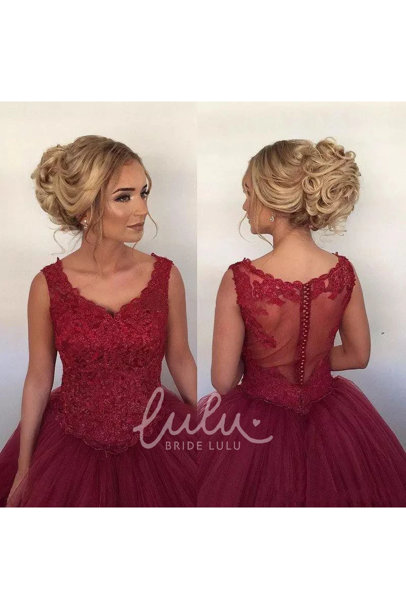 Elegant Lace V-neck Ball Gown Tulle Dress