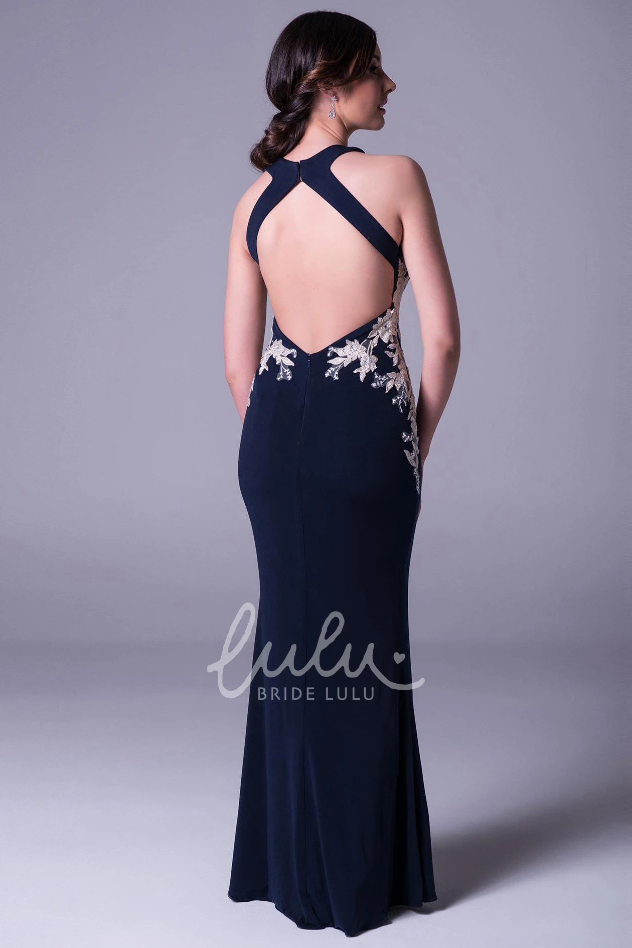 Maxi Sleeveless Appliqued Jersey Prom Dress Flowy Prom Dress 2025