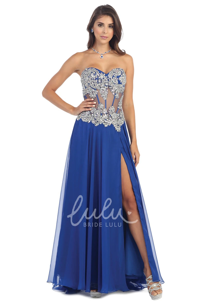 Long Sweetheart Chiffon Dress with Crystal Detailing A-Line Bridesmaid Dress