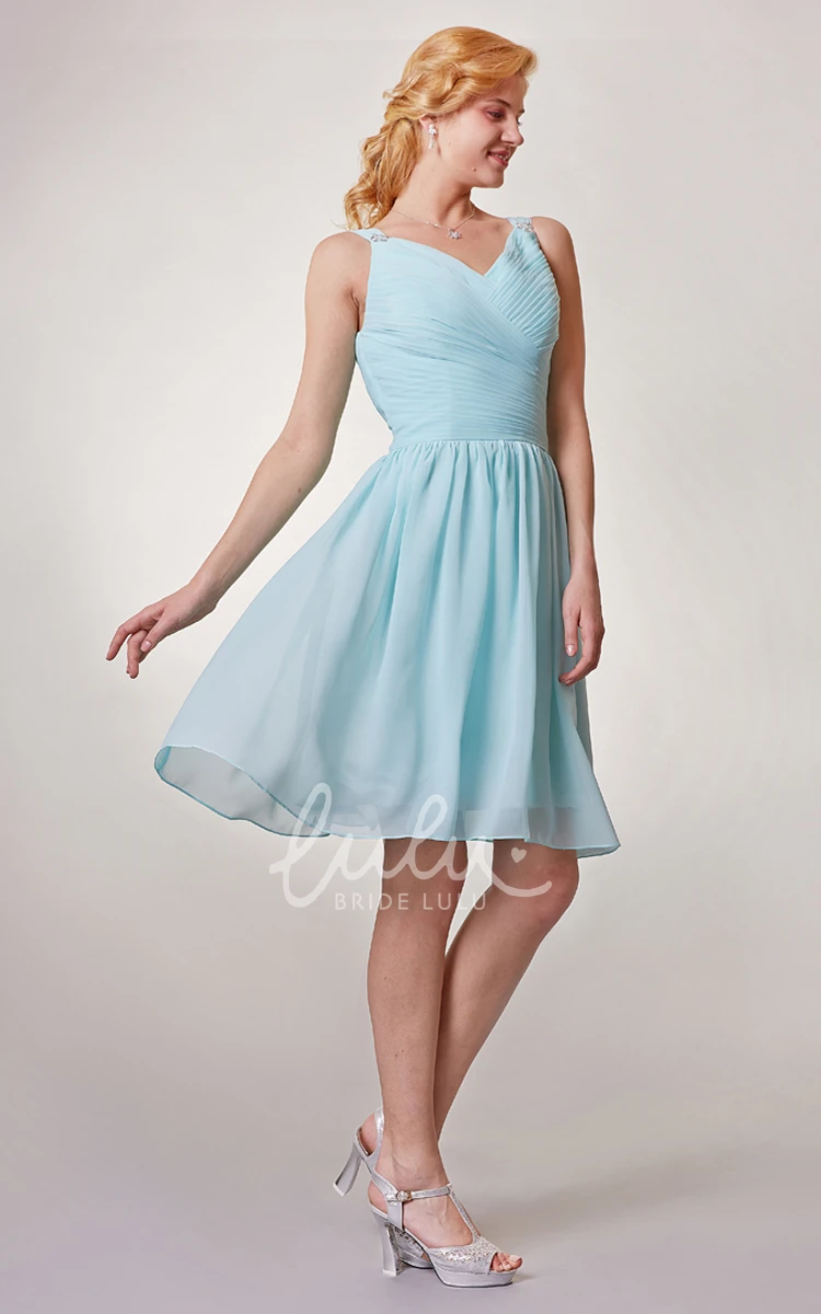 Ruched Chiffon Bridesmaid Dress with V-neck