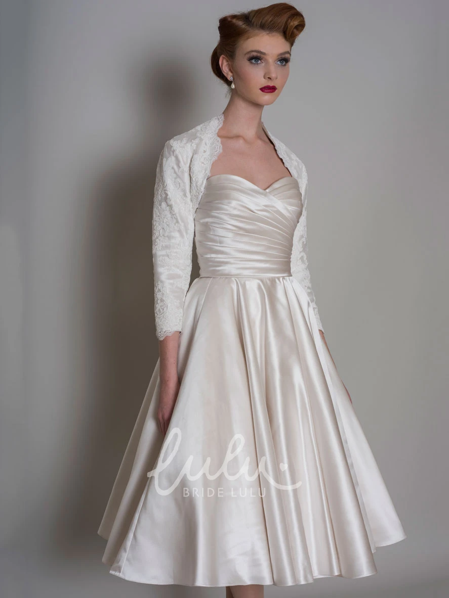 Midi A-Line Satin Wedding Dress with Cape and Sweetheart Neckline