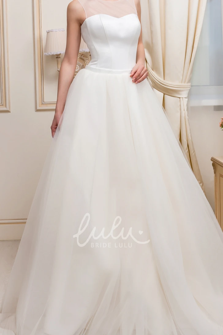 Tulle&Satin Floor-Length Wedding Dress A-Line Scoop-Neck