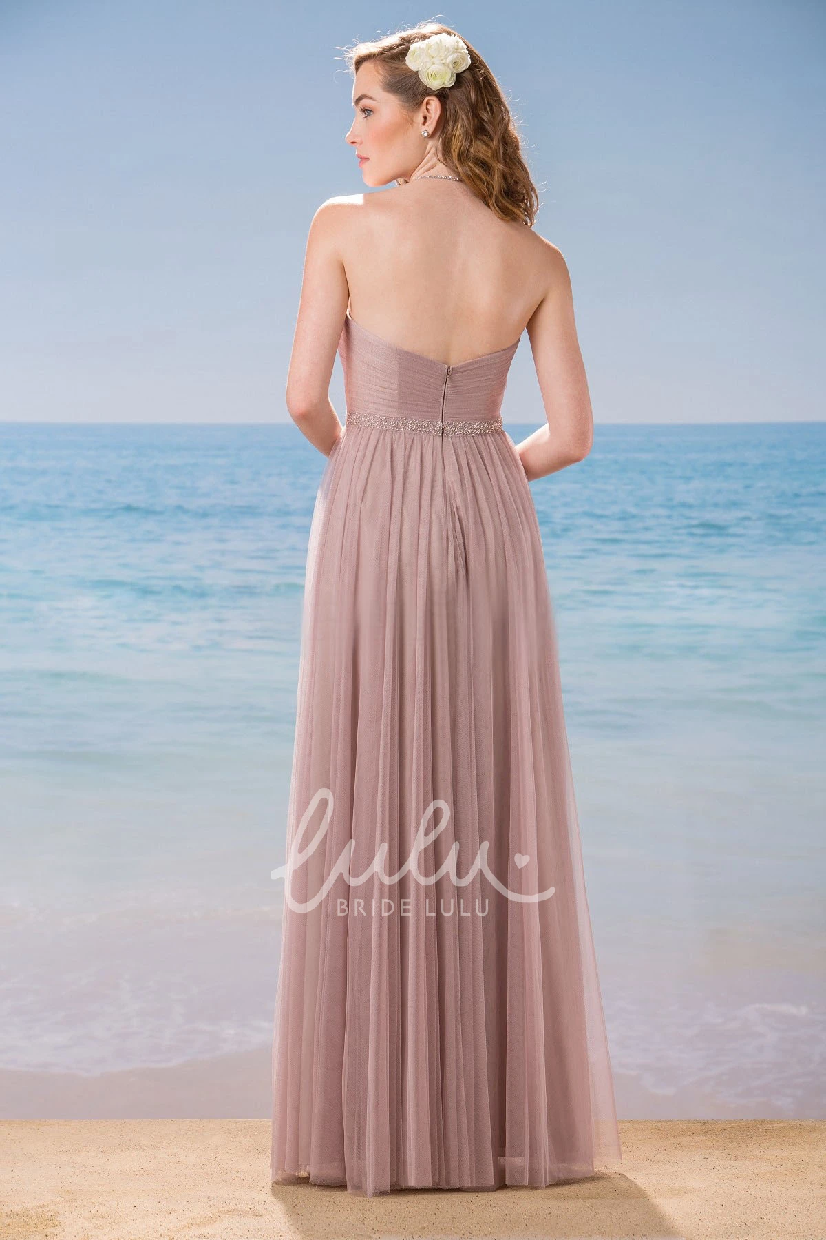 Halter A-Line Long Bridesmaid Dress with Ruching and Sequins Sequined Halter A-Line Bridesmaid Dress Long