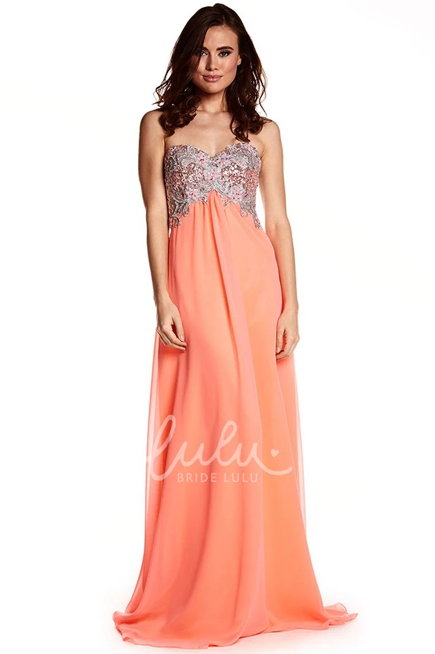 Empire Strapless Beaded Chiffon Prom Dress with Brush Train Modern Prom Dress