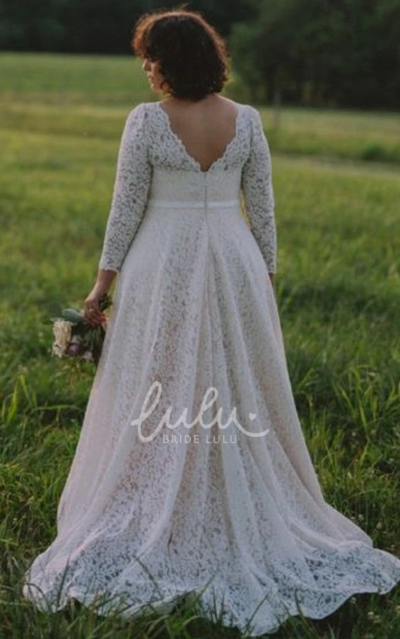 Lace V-neck A-line Long Sleeve Wedding Dress Modern and Elegant