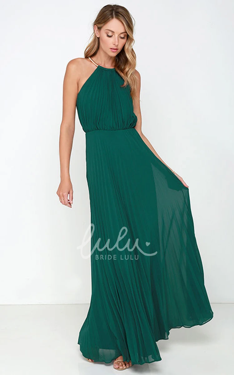 Pleated Chiffon Dress Long Sleeveless & Charming