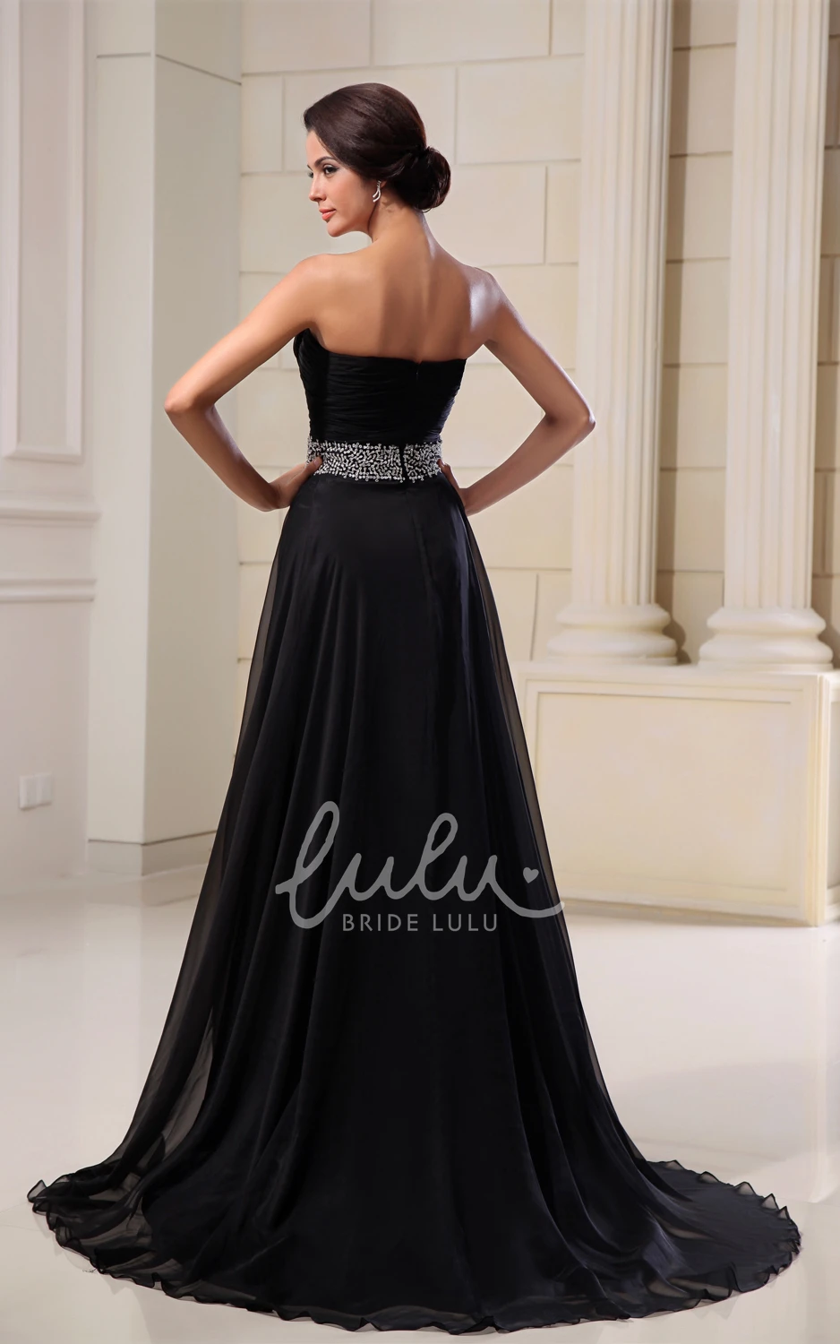 A-Line Chiffon Formal Dress with Sequined Waist Strapless Sleeveless