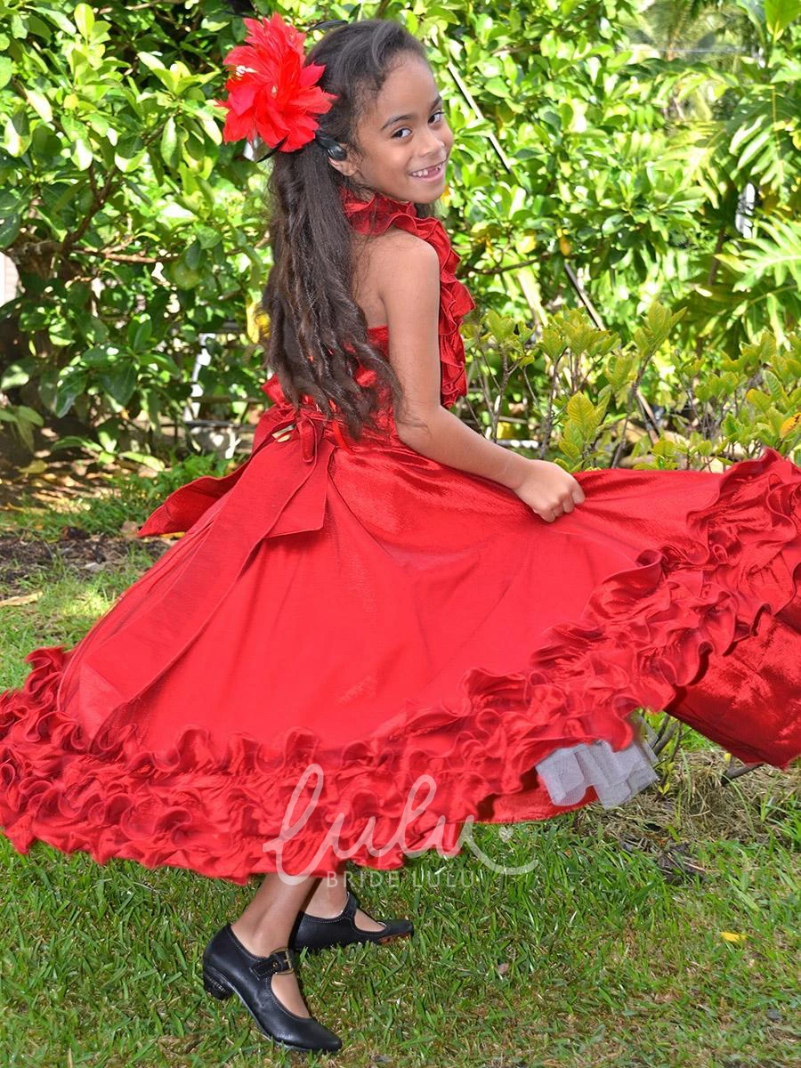 Ruffled Lace Flower Girl Dress Tea-Length