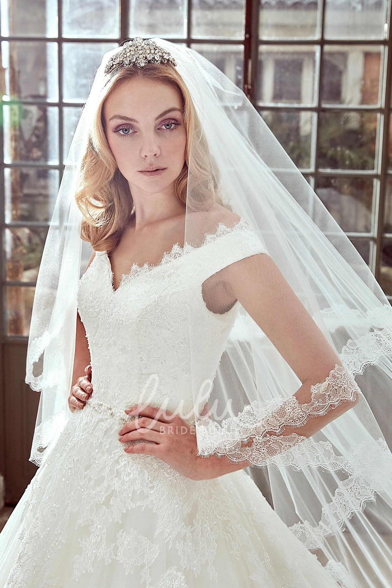 V Neckline Strap-Neck A-Line Wedding Dress with Brush Train Modern Wedding Dress Elegant Women